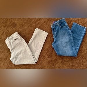 2 lot bundle Gloria Vanderbilt Amanda Blue Jeans khaki pants Womens Petites 12 S